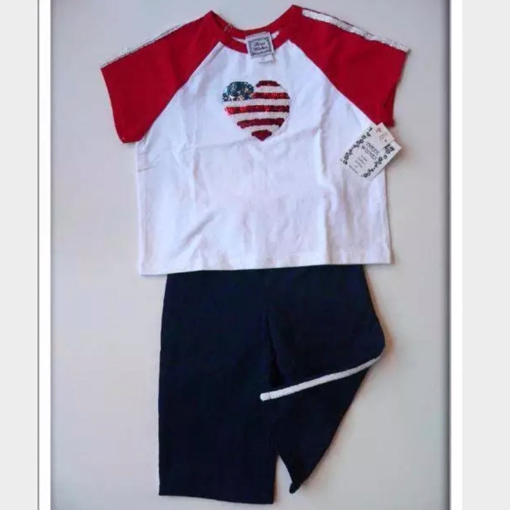 THREE WISHES Toddler Girls Boutique LOVE USA July 4th BLING Set 4T
